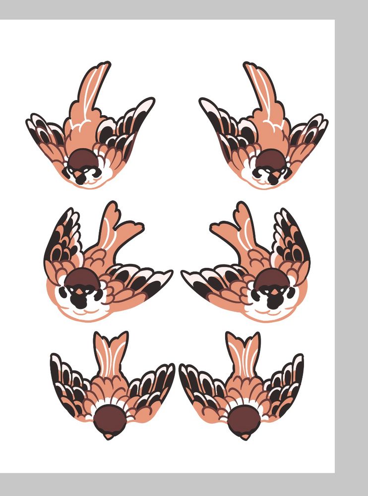 An artwork of flying sparrows. 