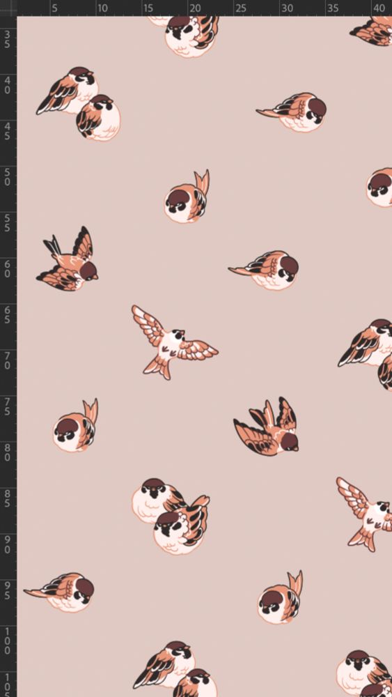 Screenshot of a pattern of little sparrows on beige background. 