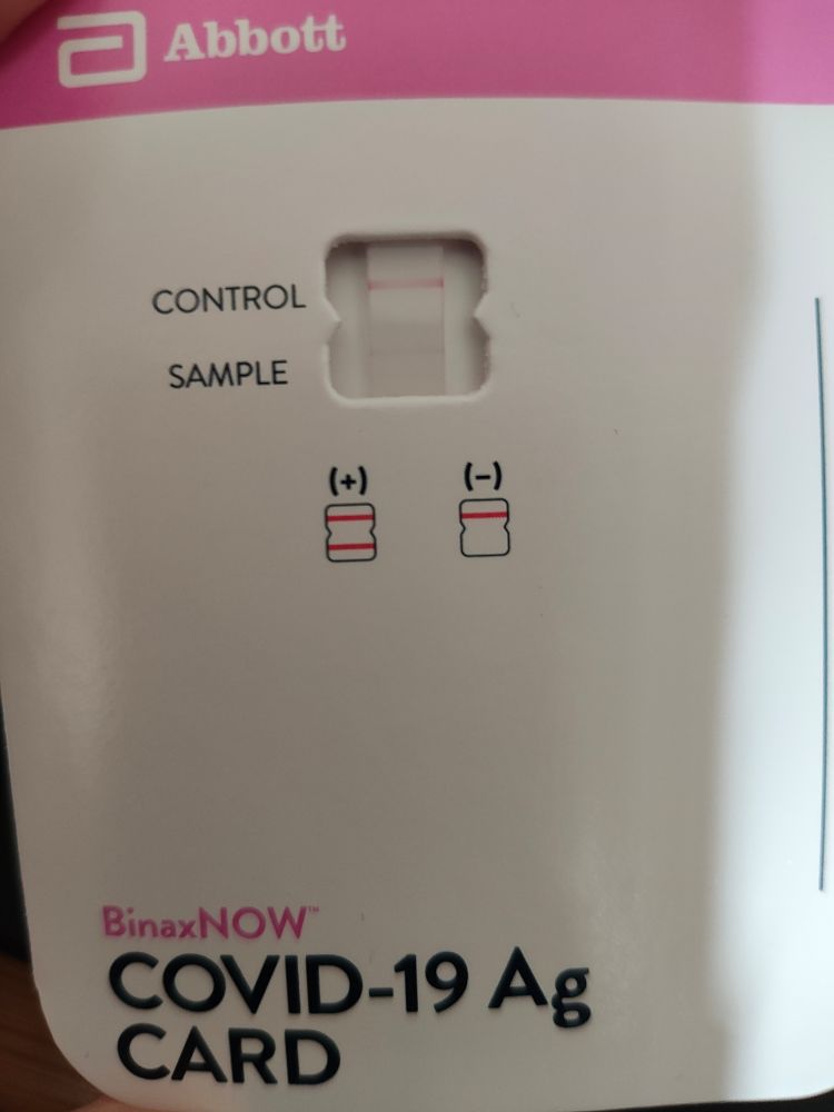 a positive covid test. the sample line is faint, but present 