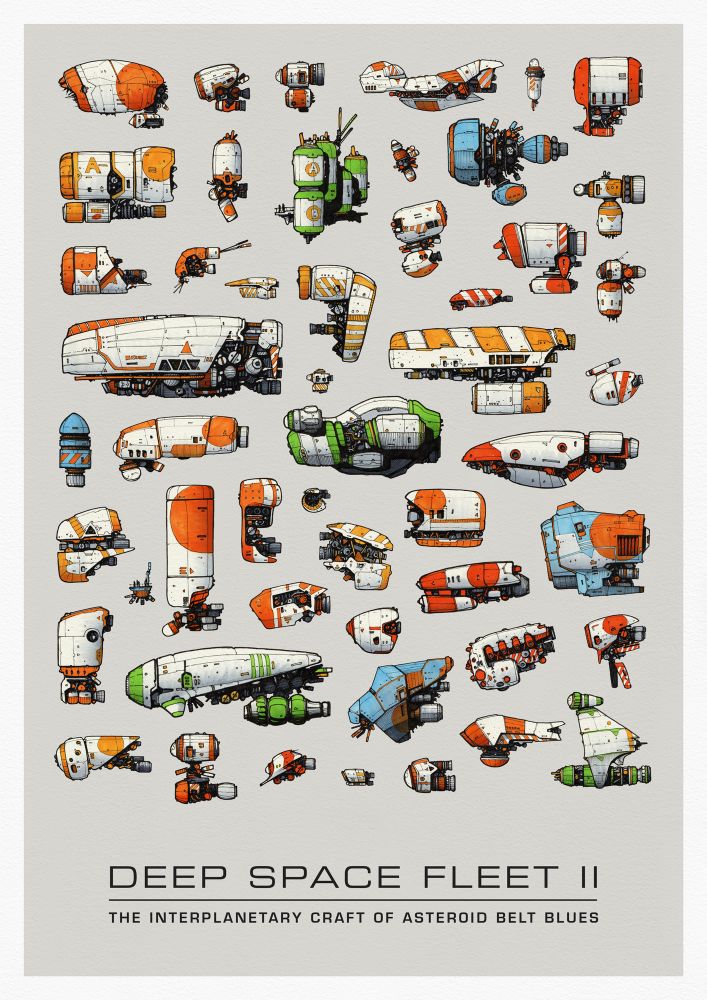 Deep Space Fleet 2. Dozens of colourful, hand-drawn, spaceships.