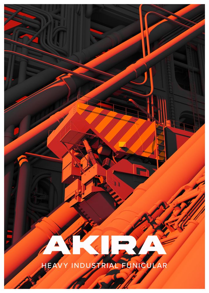 Illustration of the heavy industrial funicular from Akira.