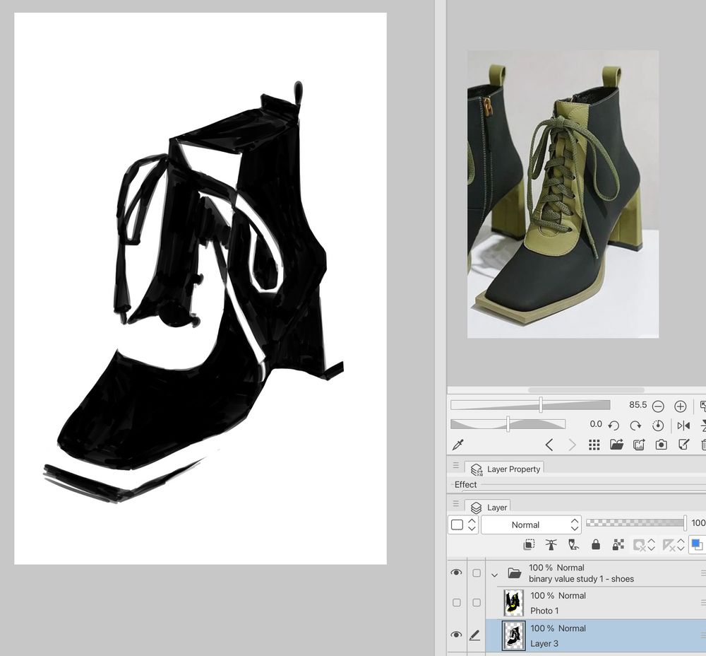binary value study of a shoe