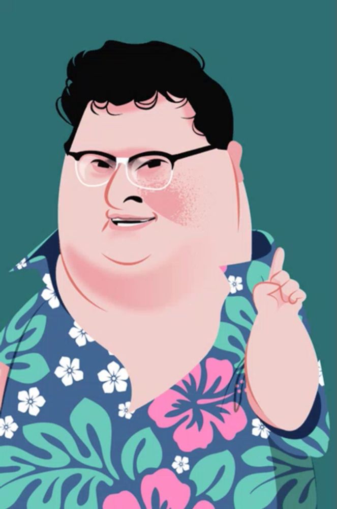 a cartoon of a man wearing a hawaiian shirt