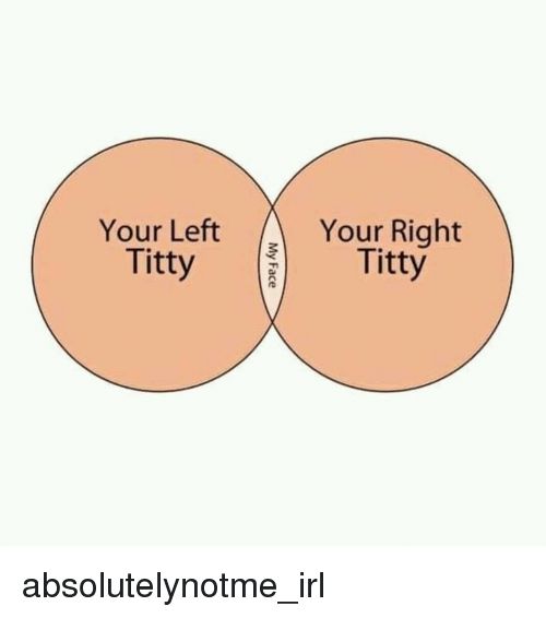 A venn diagram with "your left titty" and "your right titty" as the outer circles with "my face" where they intersect 