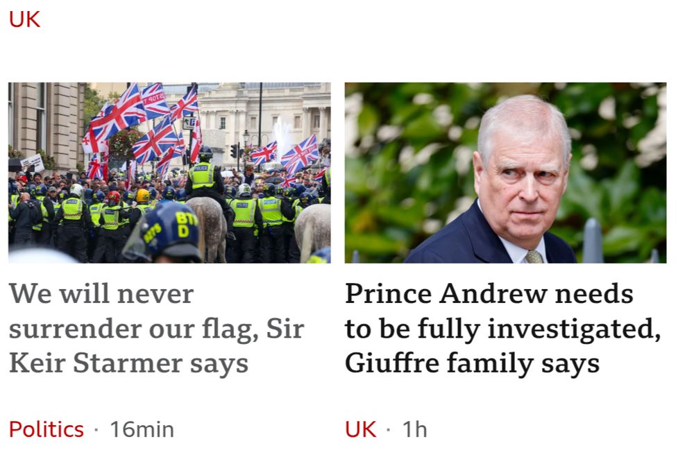 Bbe front page showing stories of Qe will never surrender our flag. Says Kier Starmer. 