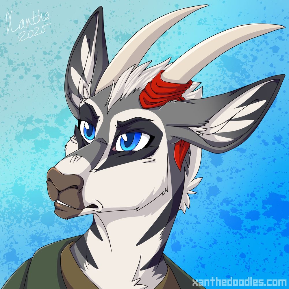 Furry art - Headshot of an anthro male antelope looking concerned.