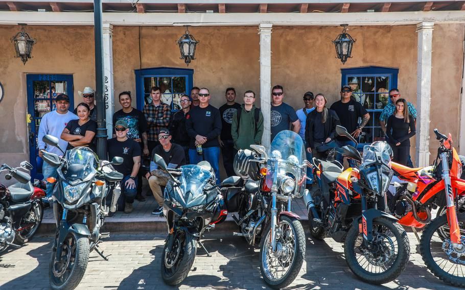 Cpl. Maximilian J. Weaver, public affairs mass communications specialist with 5th Armored Brigade, participates in a brigade motorcycle mentorship ride to promote safe motorcycle riding on and off duty from Fort Bliss. Texas to historic Mesilla, New Mexico July 18, 2025. (Raquel Birk/U.S. Army)