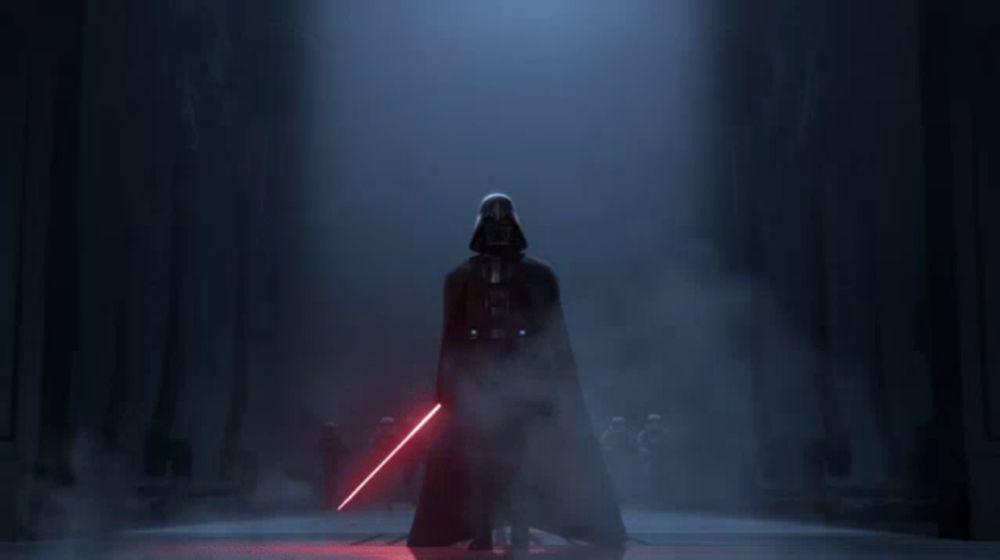 darth vader 's face is shown in a dark background