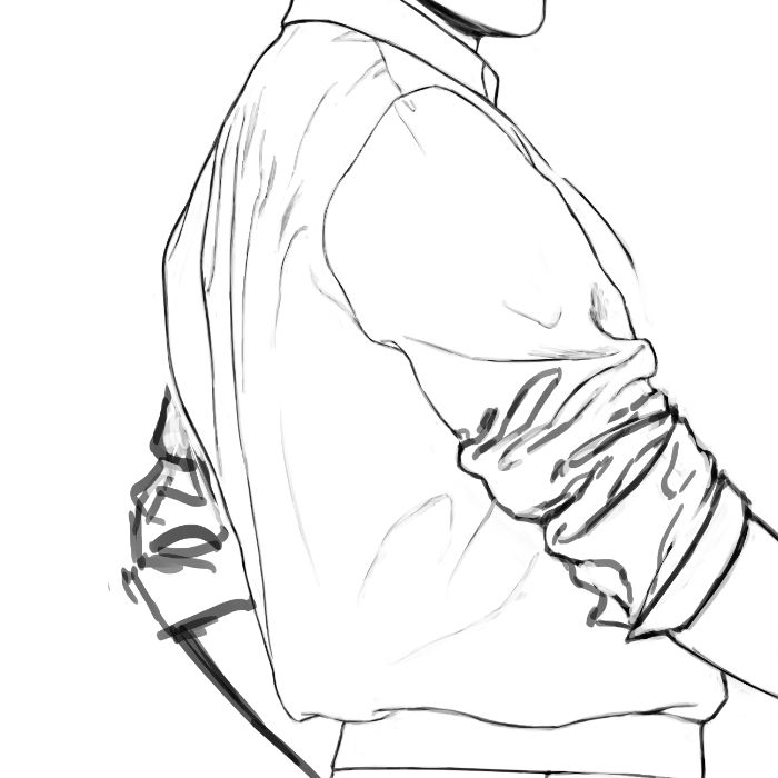 work-in-progress lineart of astarion's blouse with detailed folds