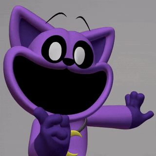 a purple cartoon cat with a yellow claw on its tail