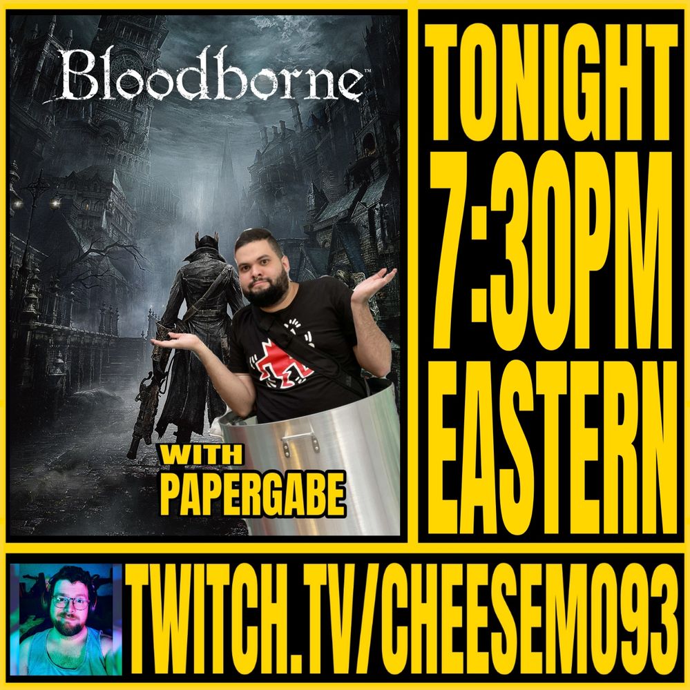 A graphic advertising that I am going live tonight 7:30pm EST on Twitch.tv w Papergabe 