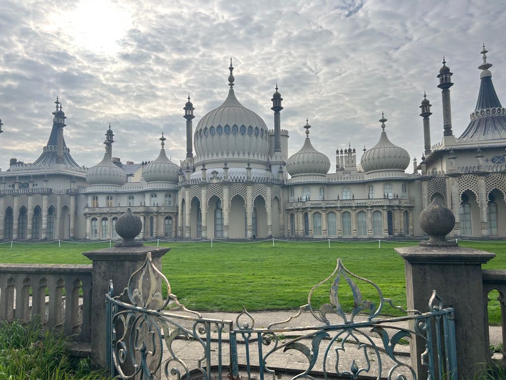 The Royal Pavillion in Brighton an ornate building in ‘Asian style’ built in 1787 to be a seaside residence for King George IV, cloudy sky in the background 