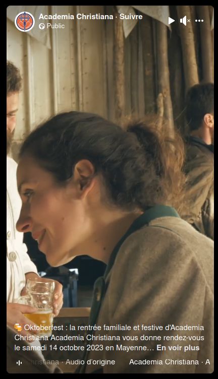 Sur une vidéo publiée par Academia Christiana on voit de profil Brigitte Gannat. II s'agit d'un Oktoberfest chez les "chouans" du Moulin de la Place à Méral (53).