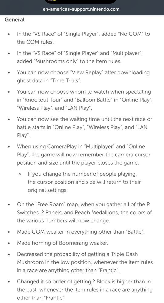Patch notes for Mario Kart World