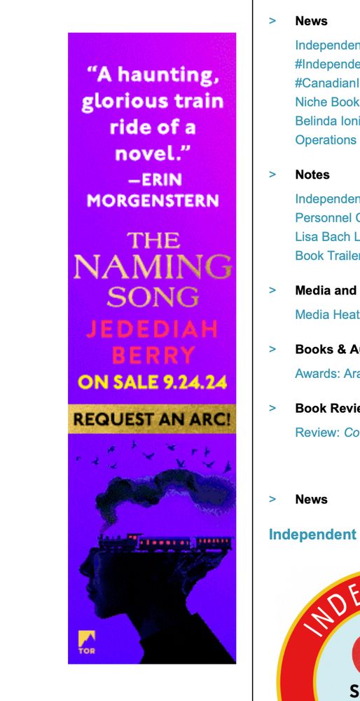 ad for Jedediah Berry's novel The Naming Song with a quote from Erin Morgenstern