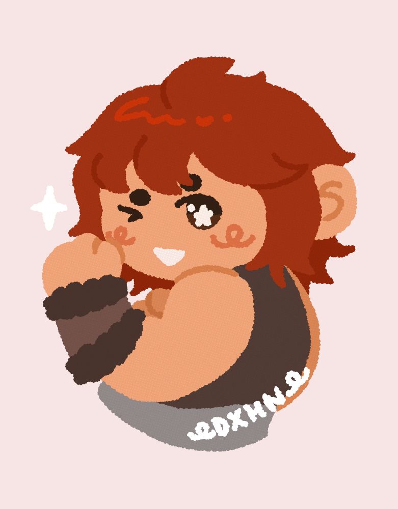 digital art of a chibi namari from dungeon meshi pumping her fist 
