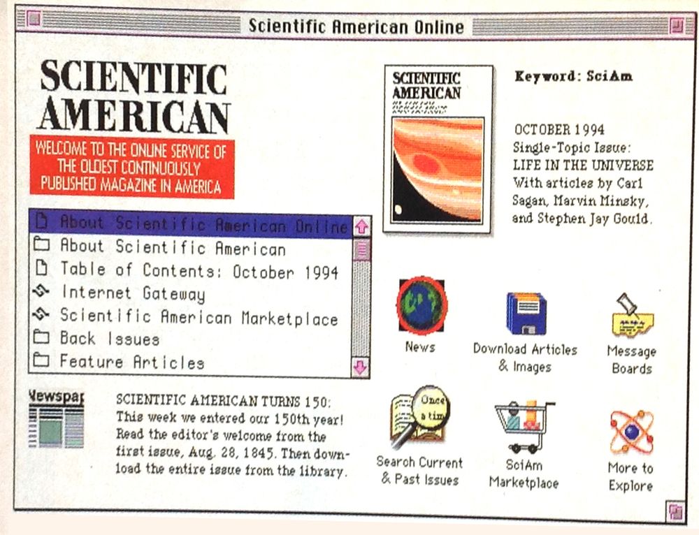 Scientific American's early AOL topic page.