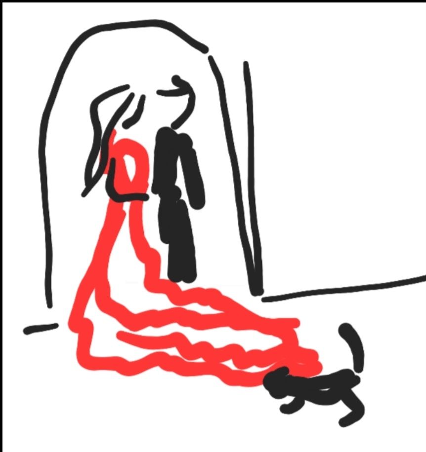 Stick figure drawing of the scene 