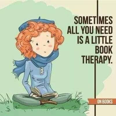 Girl reading.
Caption: Sometimes all you need is a little book therapy.