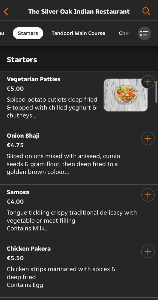 Just eat Indian takeaway menu