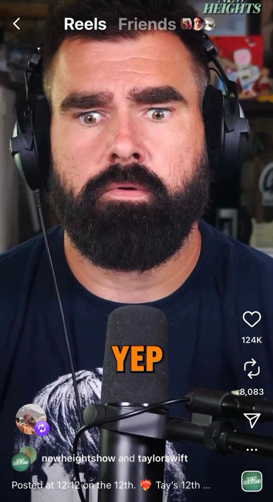 Screenshot of new heights instagram reel, showing Jason kelce with a surprised look on his face