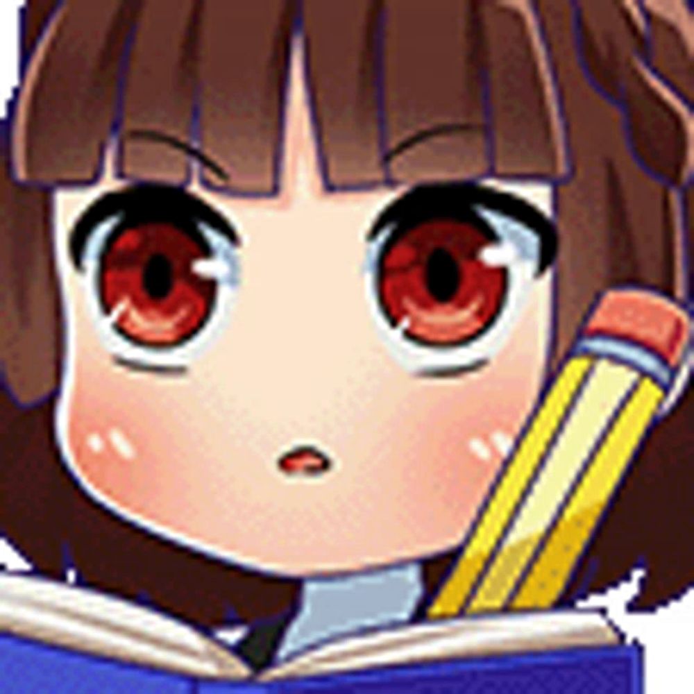 a cartoon girl is reading a book and holding a pencil in her mouth .