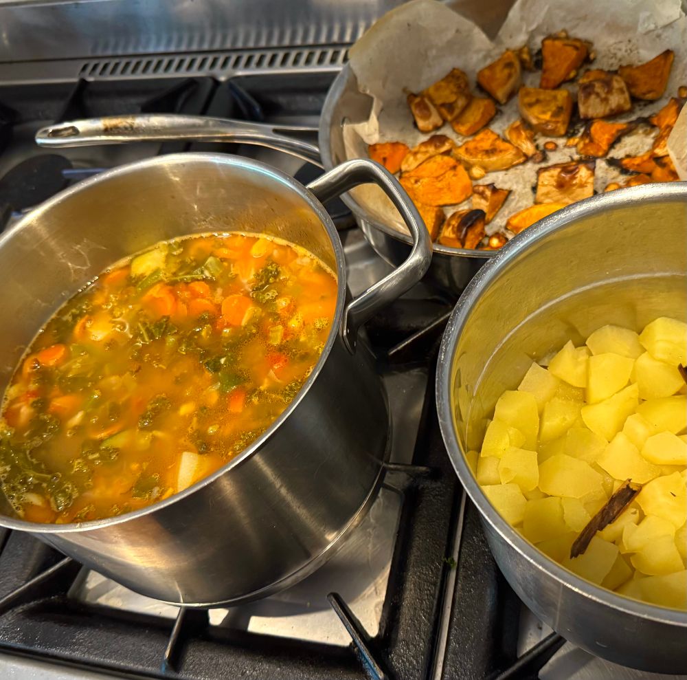 Minestrone, stewed apples and baked pumpkin 