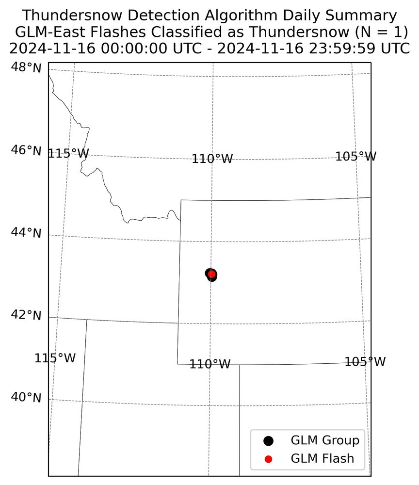 Geographic map of a single thundersnow flash in Wyoming on 16 November 2024.