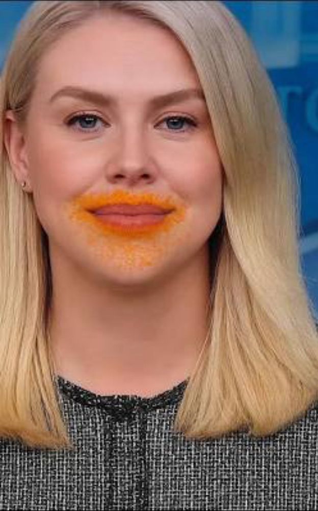 Ms. Leavitt with Cheetos dust all over her lips