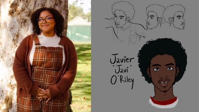 A headshot of tanlynn on the left and a drawing of Javi on the right