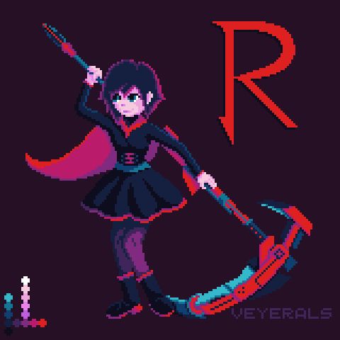 Pixel art of Ruby from RWBY