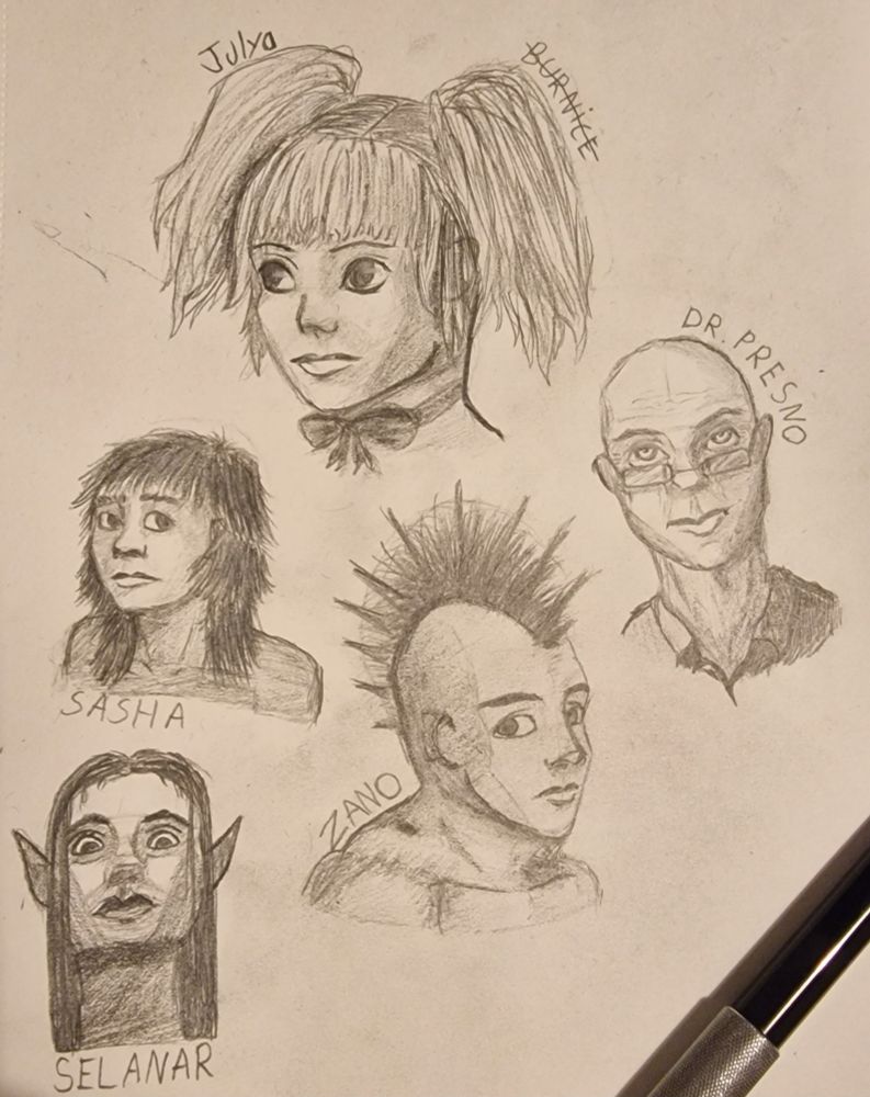 Sketches of 5 people.