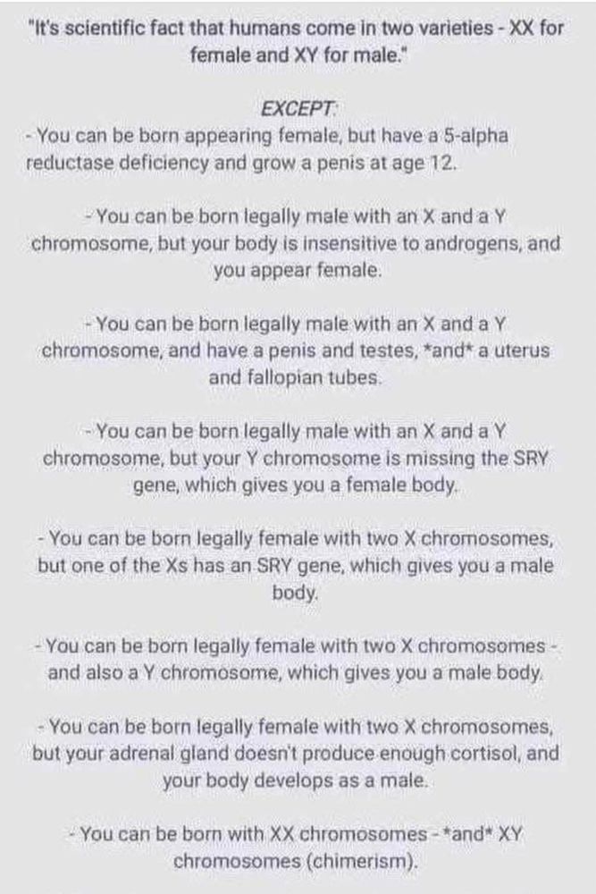 List of human genetic "mutations" that show born male or female are NOT the only possibilities. 
