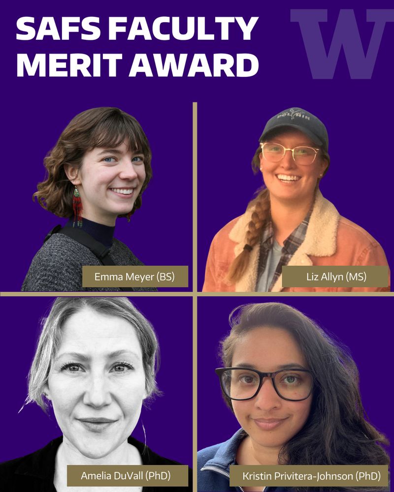 SAFS Faculty Merit Award poster with four photos of this year's recipients