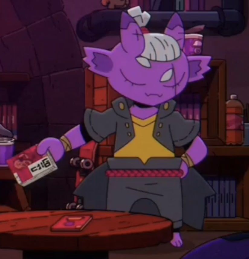 A Screenshot of Rox from Ninjin, holding out a comic in a strong, determined pose. Her expression is very assured.