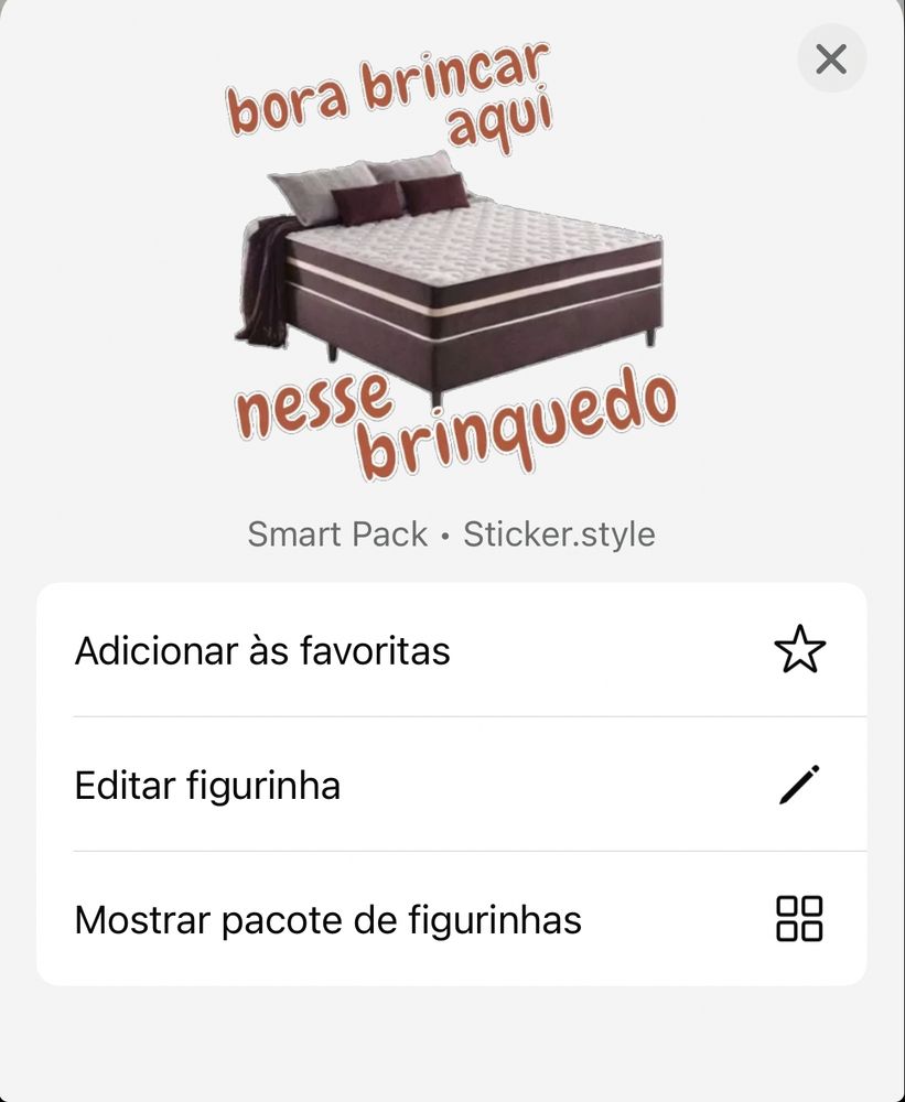 Figurinha do WhatsApp mostra uma cama de casal e diz bora brincar nesse brinquedo 