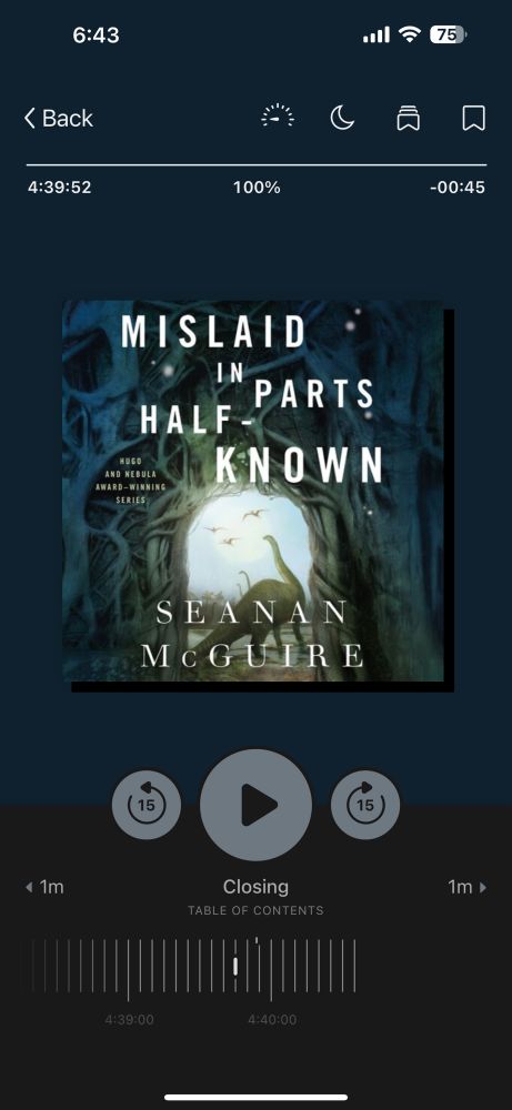 Cover for audiobook. Mislaid parts half-known by Seanan McGuire 
