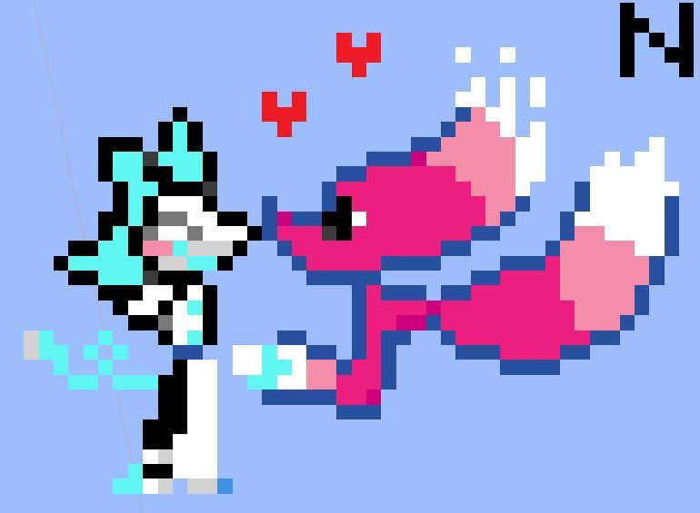 A miniature pixel art of Tasque Manager and Miss Mizzle holding hands on Wplace. Somebody else added the hearts above them.