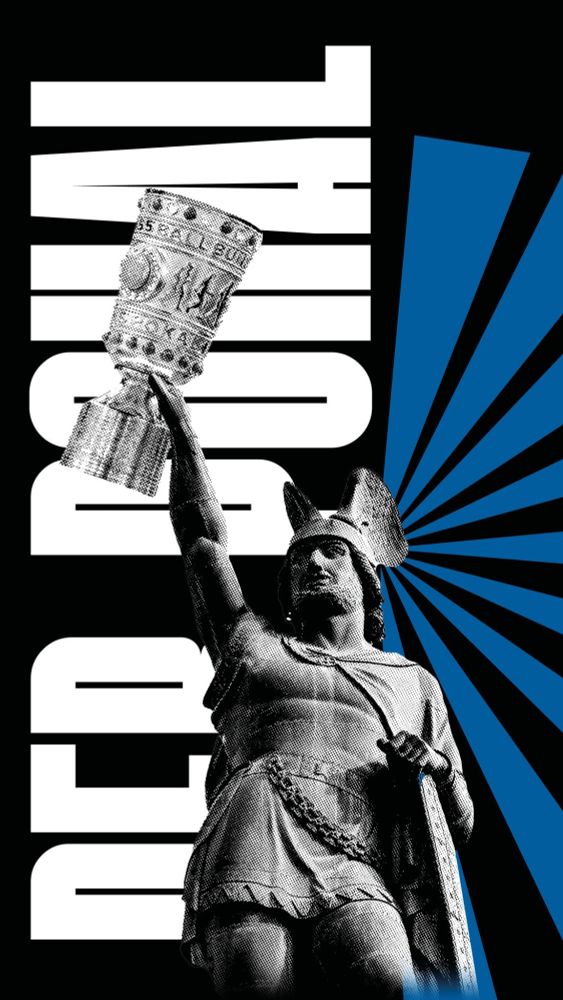 Pokalgrafik Hermannsdenkmal nicht mit Schwert sondern mit DFB Pokal in der Hand 