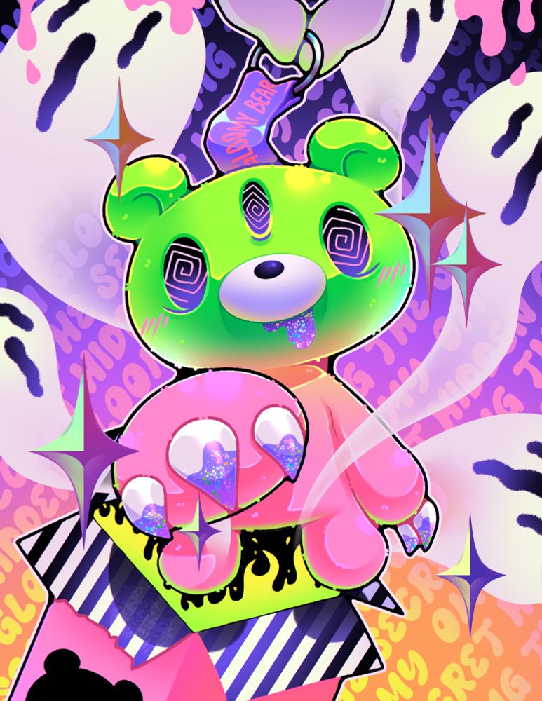 A creepy gloomy bear being pulled from a blind box. It’s the secret rare! It’s also haunted with ghosts. 