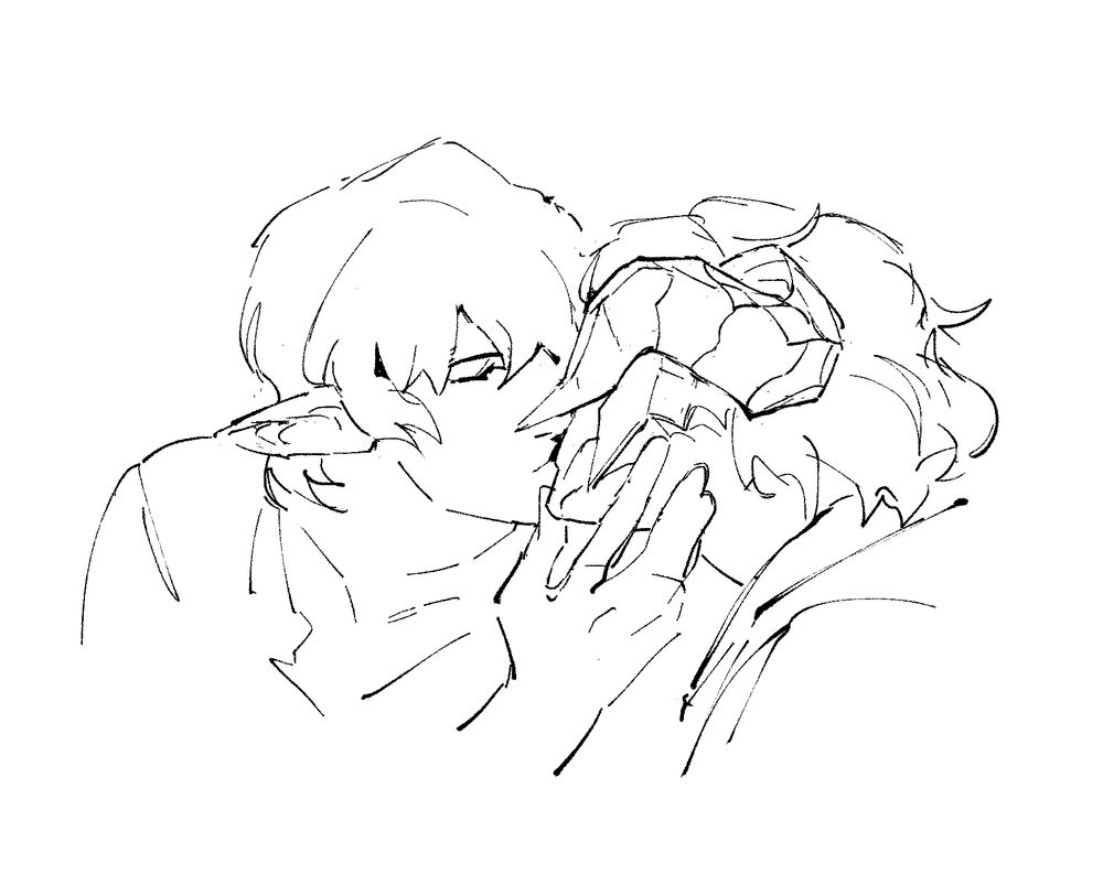 Aymeric and Saga kissing. 