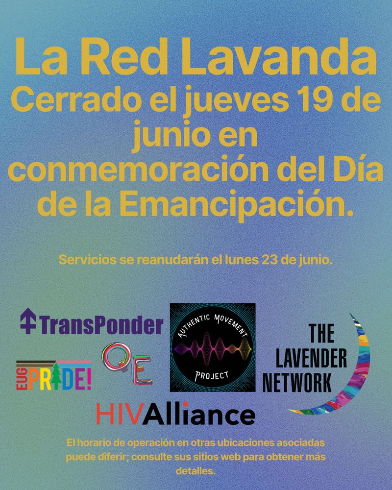 The Lavender Network will be closed Thursday, June 19 in observance of Juneteenth. Services will resume Monday, June 23.

Hours of operation at other partner locations may vary, please see their websites for more information. 