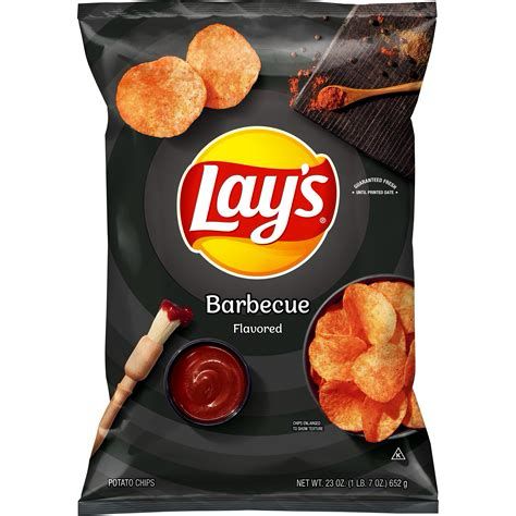 Black chip bag lays Barbecue Flavored 