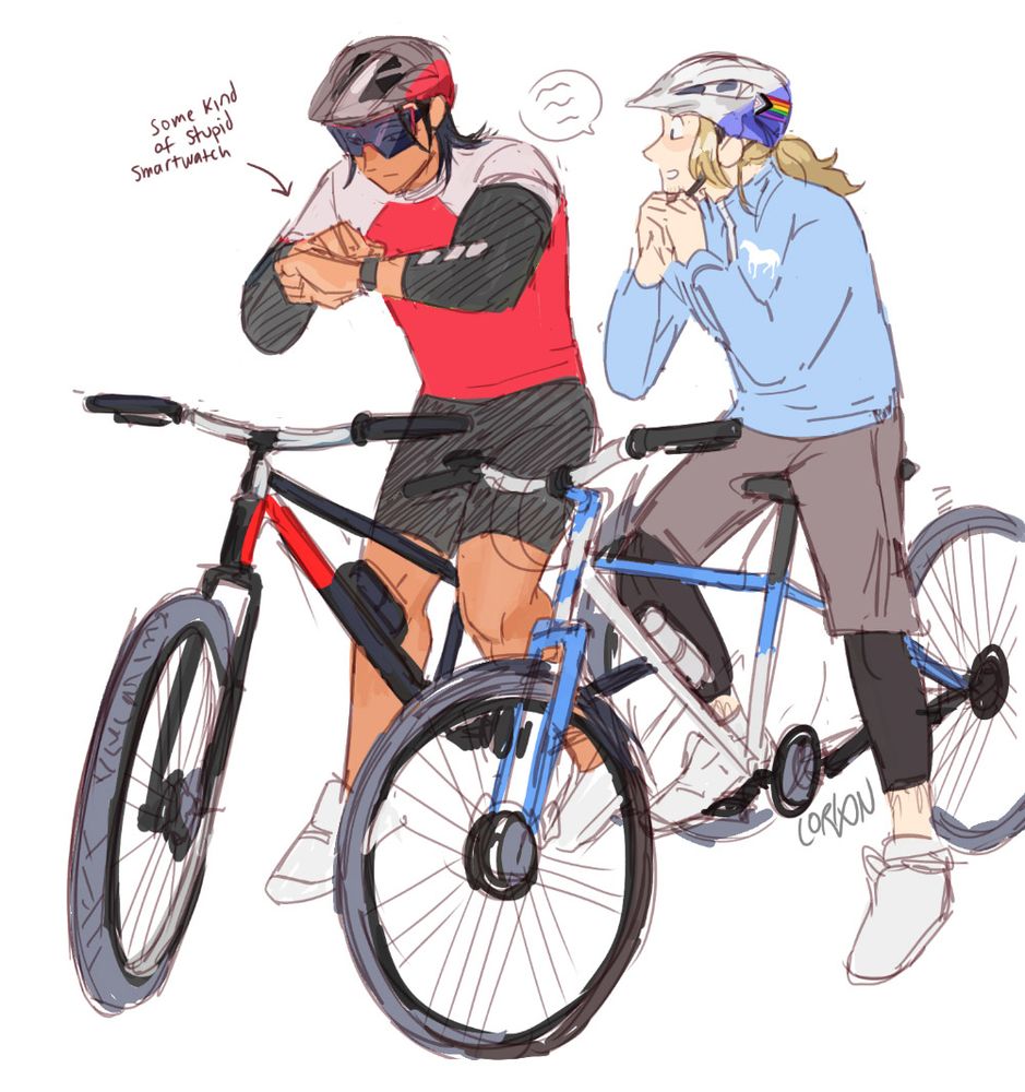 Cemil and Osmund from FAHAH in a modern au on mountain bikes