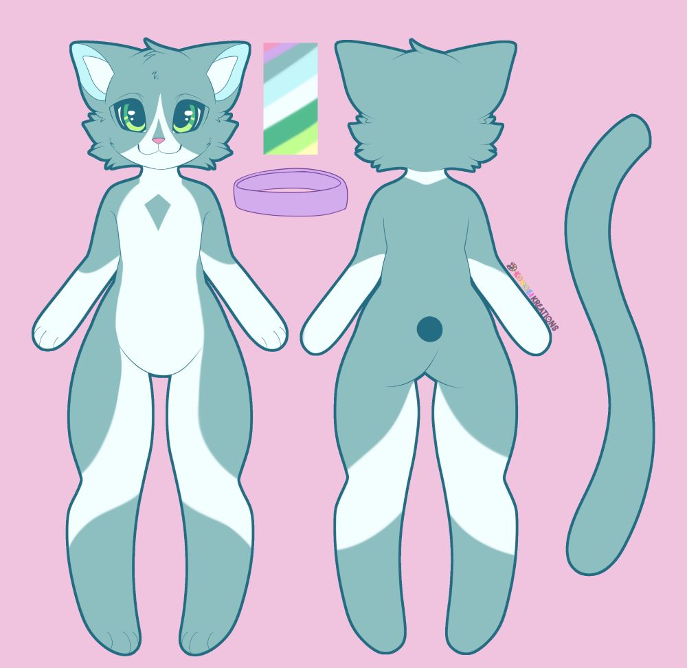 Beans'n'snoot #F69AC1
Fur base #F3FEFF
Fur markings #8DBEC0
Iris base #54BD8F 
Iris secindary #C2FF91
Inner Ear #C3F7F9

Also the kite angle is important if it's shown! It's not a rhombus. The side edges should be up higher than the center by a bit <3