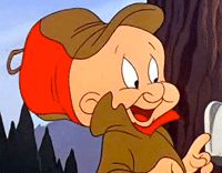 Elmer Fudd with an expression of happiness, holding a finger up as if explaining something.