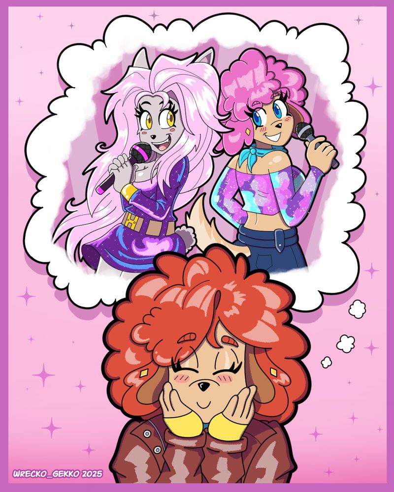 Jamoart's character's Helene & Pepper Jammin' out in a day dream
