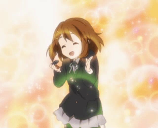 a girl in a school uniform is dancing in front of a glowing background