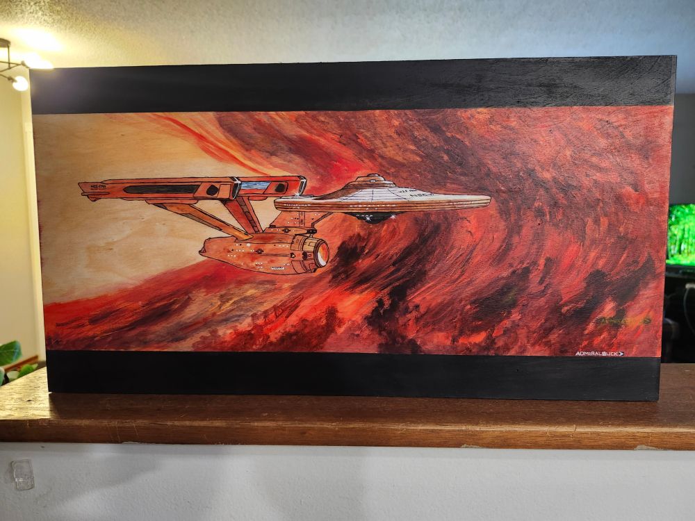 An acrylic painting on plywood of the USS Enterprise refit originally made by AdmiralBuck with permission