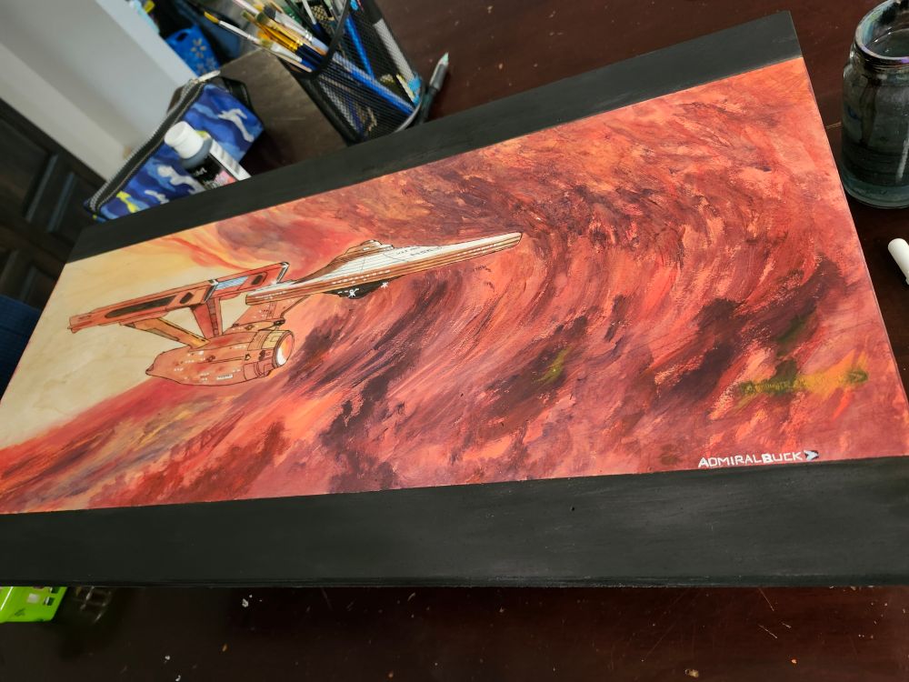 An acrylic painting on plywood of the USS Enterprise refit originally made by AdmiralBuck with permission